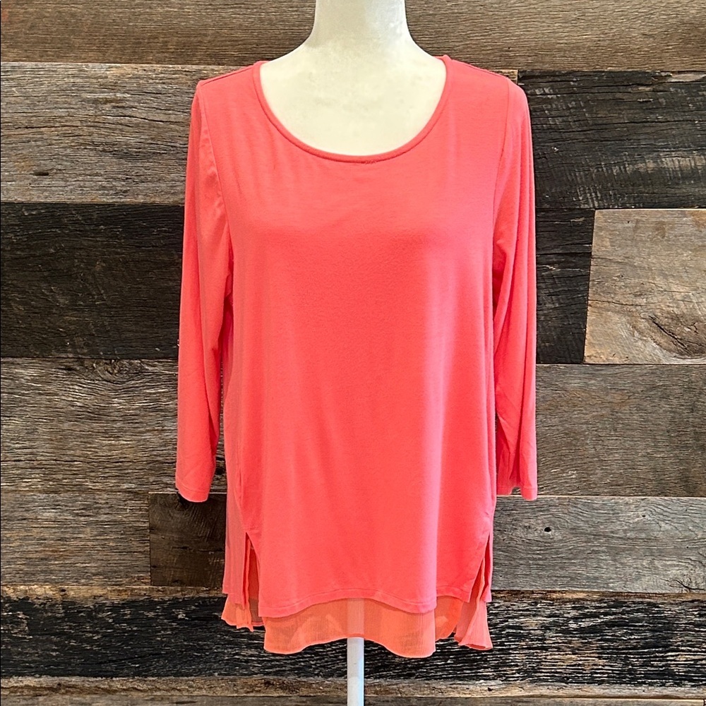 Soft Surroundings Marique Tunic Coral Top 3/4 Sleeve Medium - Picture 2 of 6